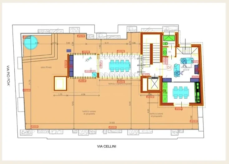 Planimetria generale del terrazzo perimetrale al quinto piano